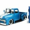 Jada Toys 1956 Ford F-100 Pickup, Blue And White - Jada 54027/W24 - 1/24 Scale Diecast Model Toy Car -Outlet diecast-movie-tv-cars Store 31541 JADA BLUE 1956 Ford F 100 Pickup 1 AZ 82644.1610379224.386.513