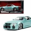 Jada Toys Brian's Nissan Skyline GT-R BNR34, Fast And Furious Toys 32608/4 - 1/24 Scale Diecast Model Toy Car -Outlet diecast-movie-tv-cars Store 32608 4 jada turquoise brians nissan skyline gt r bnr34 fast and furious diecast toy car 1 76298.1623345474.386.513
