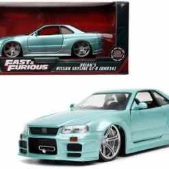 Jada Toys Brian's Nissan Skyline GT-R BNR34, Fast And Furious Toys 32608/4 - 1/24 Scale Diecast Model Toy Car