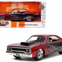 1970 Plymouth RoadRunner, Candy Red W/Flames - Jada Toys 33866 - 1/24 Scale Diecast Model Toy Car