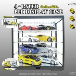 King Creation 4 Layer LED Light Display Case With Mirrored Back & Base- 7840MBK - Display Case For Diecast Cars